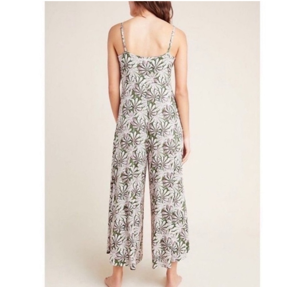 Anthropologie Jessie Cream & Green Floral Cropped Wide Leg Jumpsuit XS - Picture 3 of 5